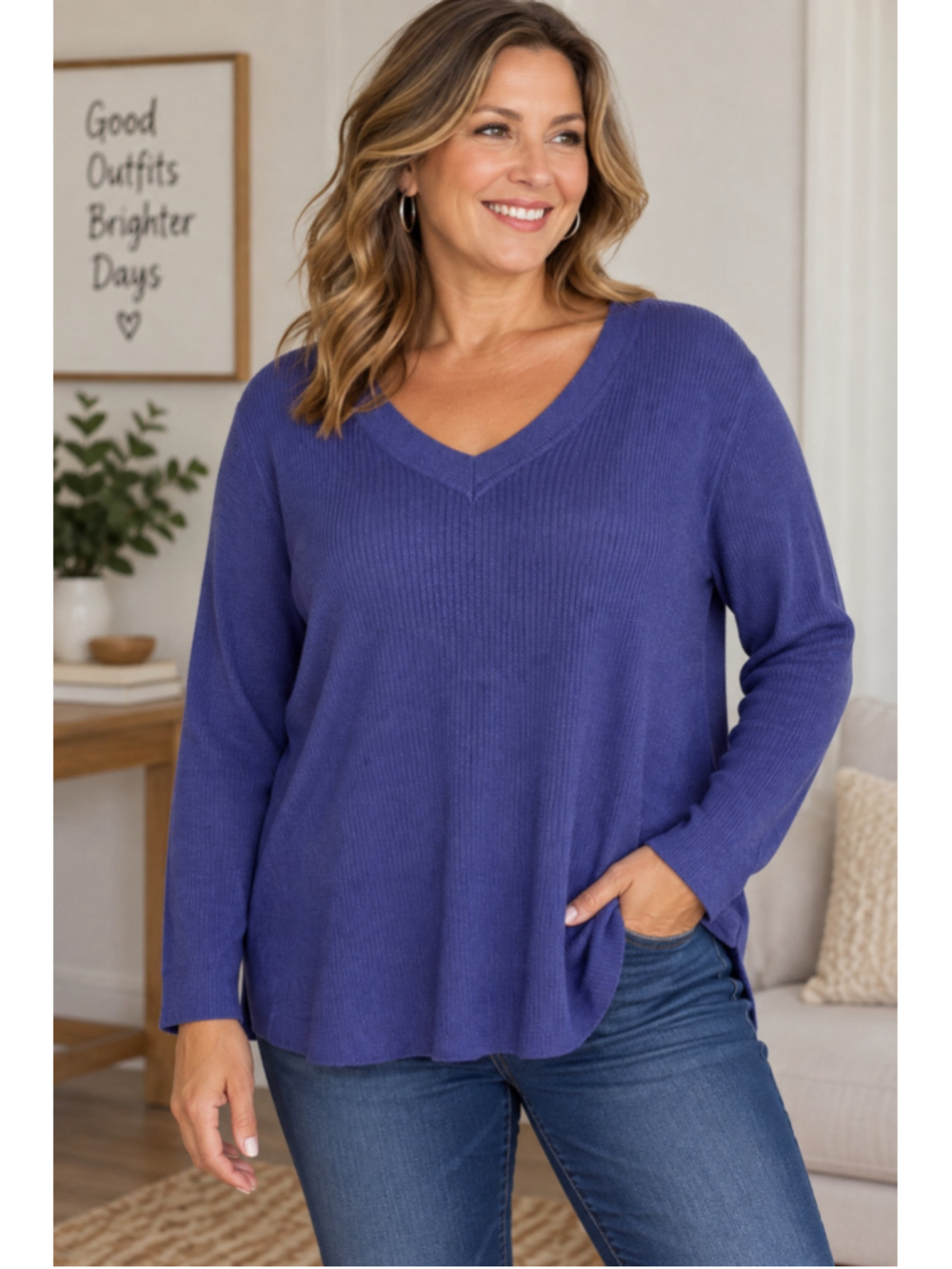 L.L.Bean V-Neck Sweater Blue Women’s Size XL